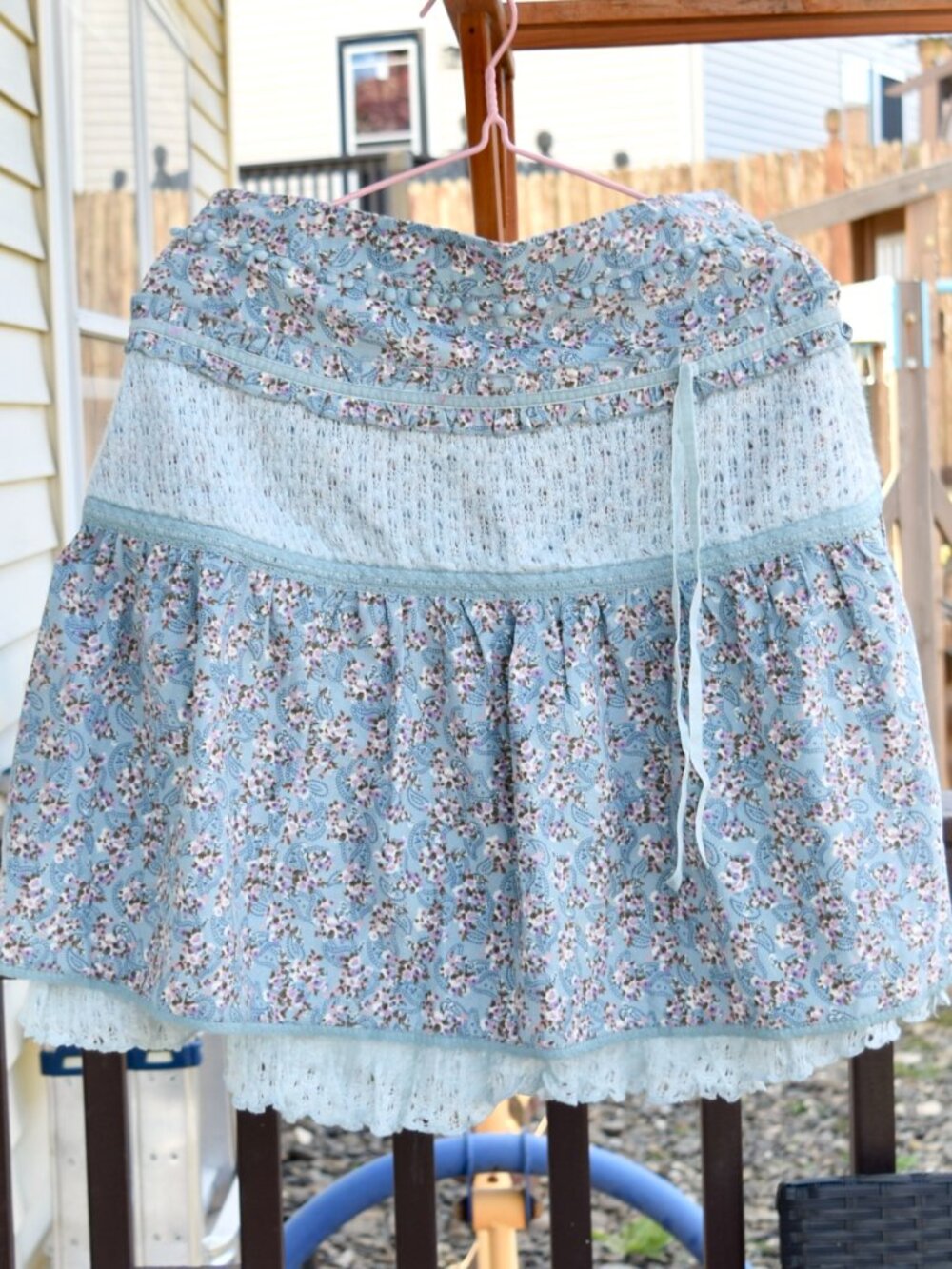 Blue Flora Full Lined Midi Skirt - Vintage Lolita Style